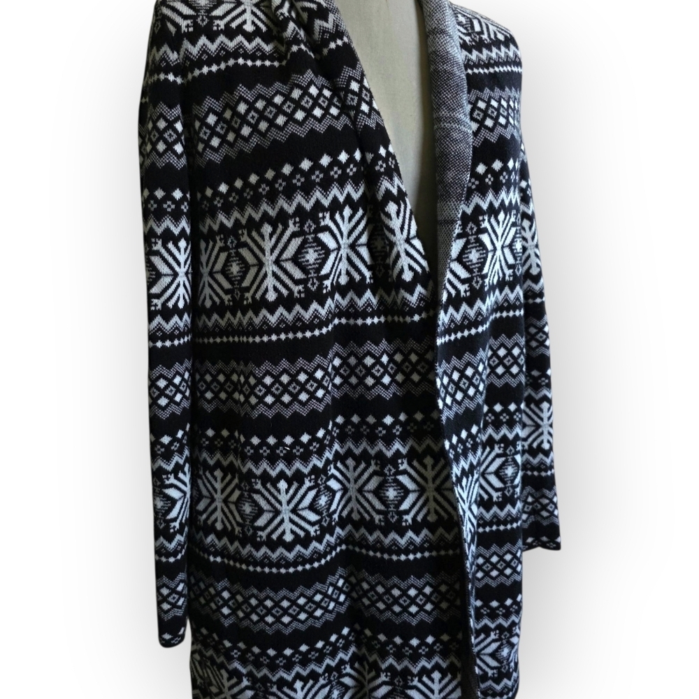 Tommy Hilfiger Geo Print Long Open Cardigan, Black & White, Size Small - Picture 2 of 9